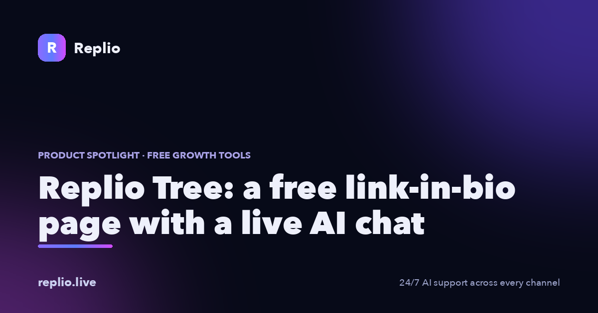 Replio Tree — a free link-in-bio page with a live AI chat and tap analytics, a Linktree alternative for Instagram, TikTok and X bios.