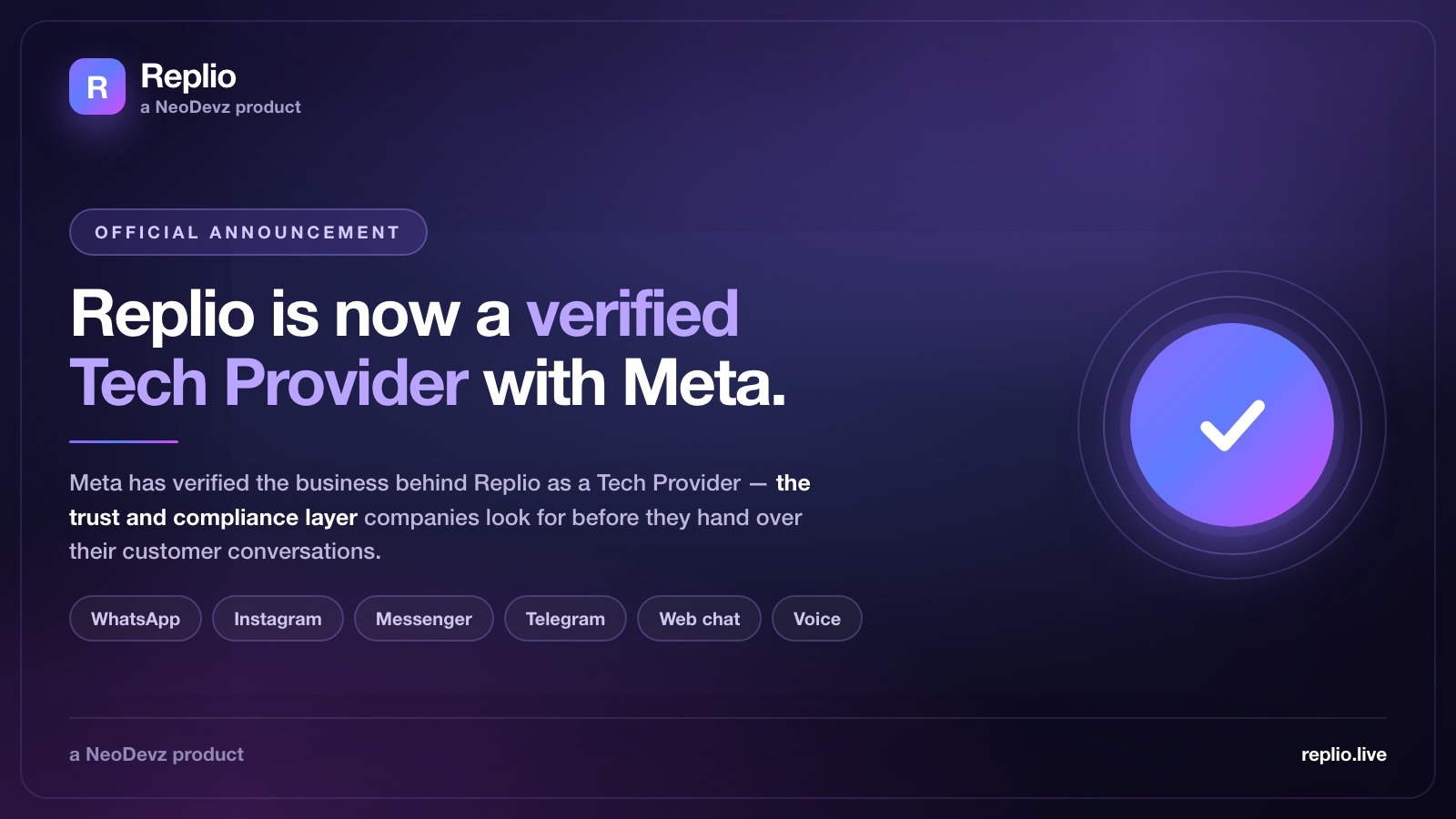 Replio is now a verified Tech Provider with Meta